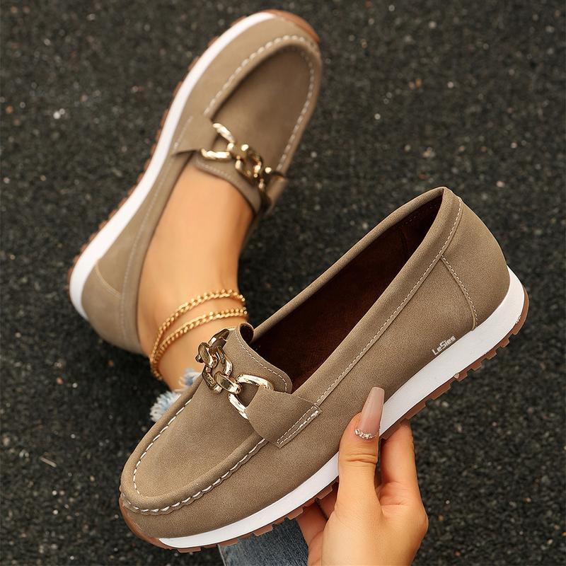 Women's Loafers Shoes with Chain, Round Retro Toe Comfortable Slip On Work