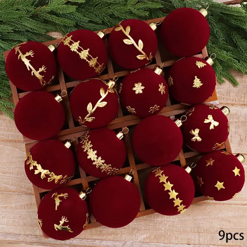 9-Pack Christmas Party Decorations, 8cm Wine Felt Ornament, Holiday Gifts, Indoor Outdoor Home Decor, Festive Seasonal Decor