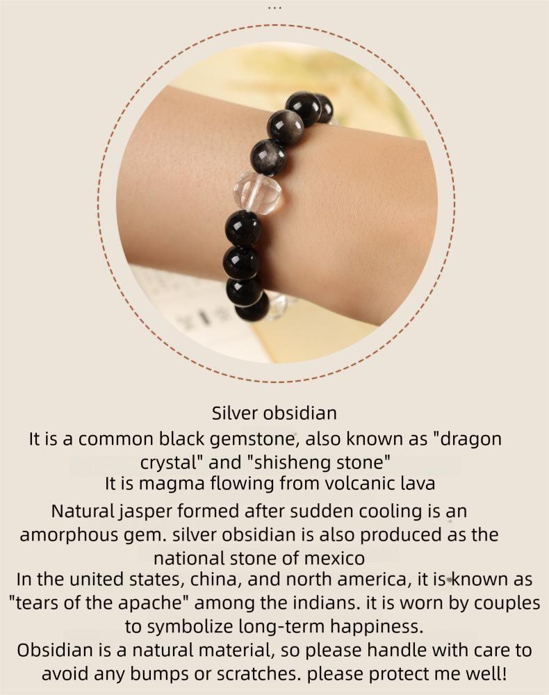 [Tai Chi Balance] crystal bracelet, white crystal silver obsidian, unisex, daily wear gift, 10mm beads natural stone, yin yang balance peace symbol