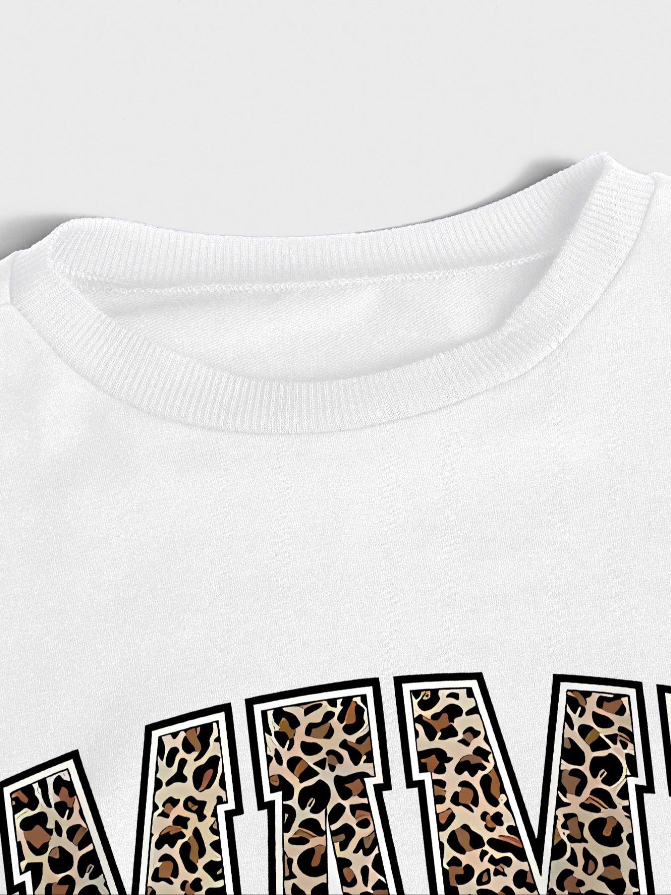 Women's 2-Piece Sweatshirt Set, Mama Letter Print, Round Neck Long Sleeve, Fitted Bottoms, Casual Fall & Winter, Womenswear