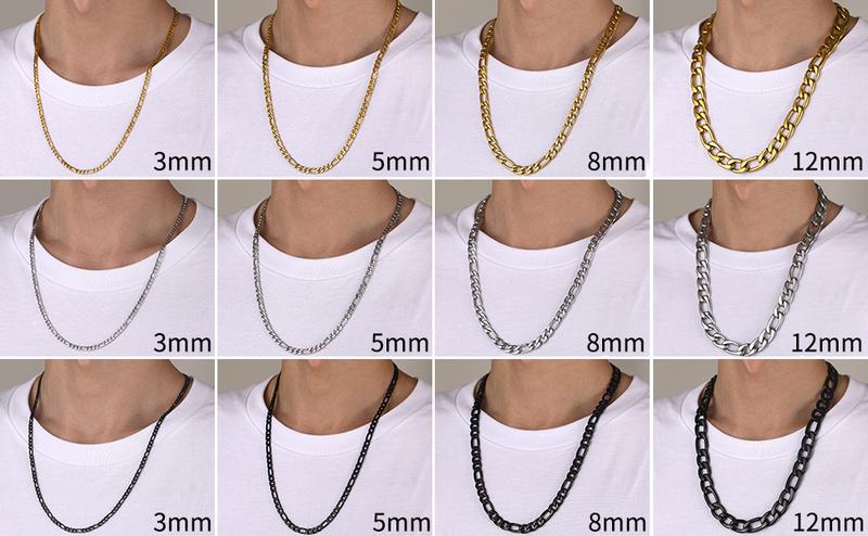 FaithHeart Figaro Chain Necklace Stainless Steel For Unisex 3MM 5MM 9MM