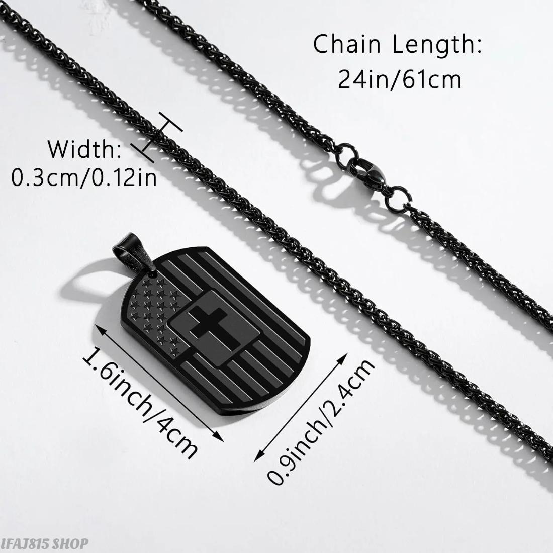 Men’s Stainless Steel Cross Dog Tag Necklace - American Flag Pendant with Bible Verses, Chain Included, Inspirational Patriotic Jewelry for Casual Streetwear, Everyday Accessory