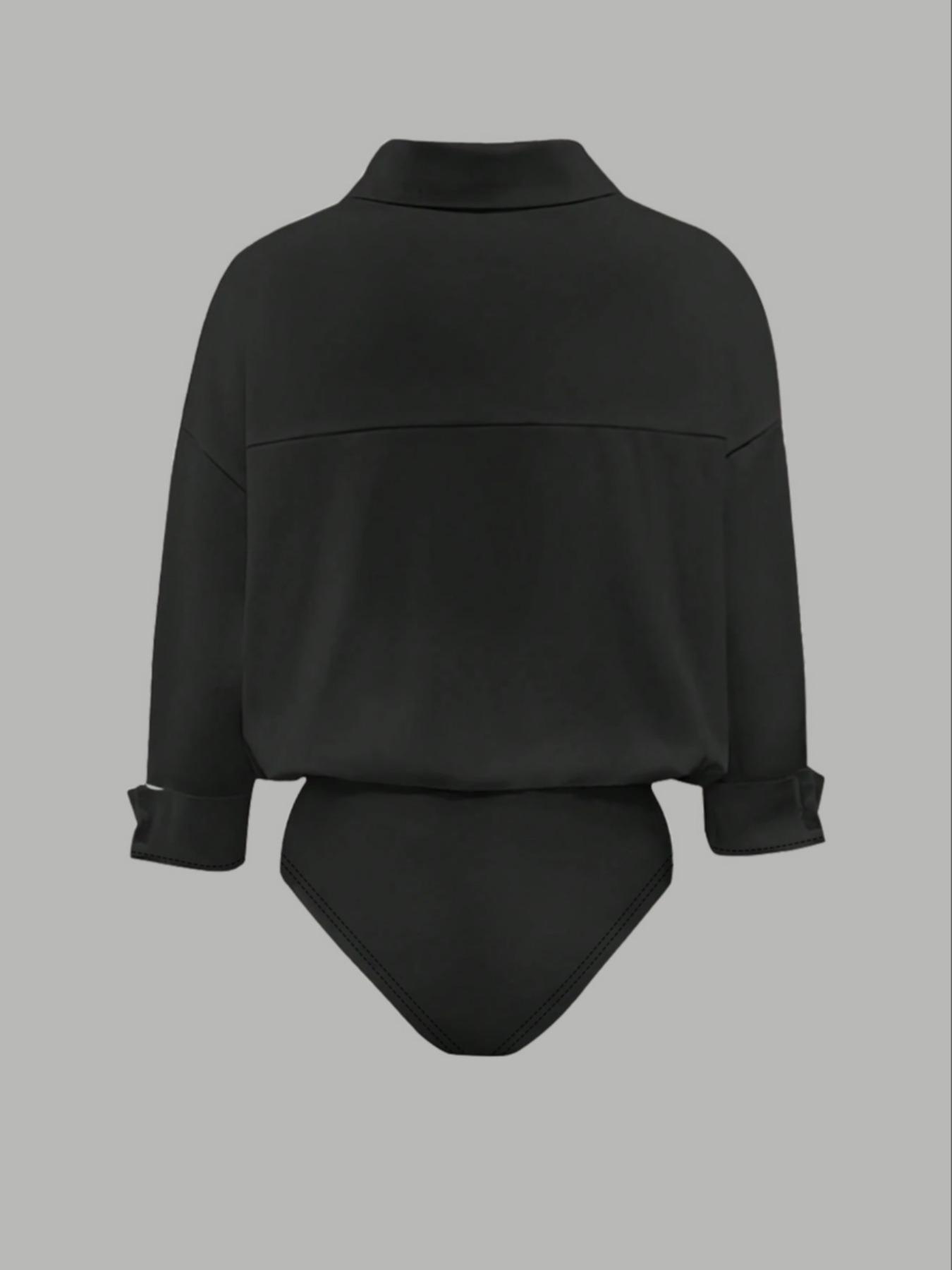 Women's casual loose V-neck long-sleeved shirt jumpsuit, elegant woven fabric, slim fit, suitable for all seasons, and can be layered flexibly.