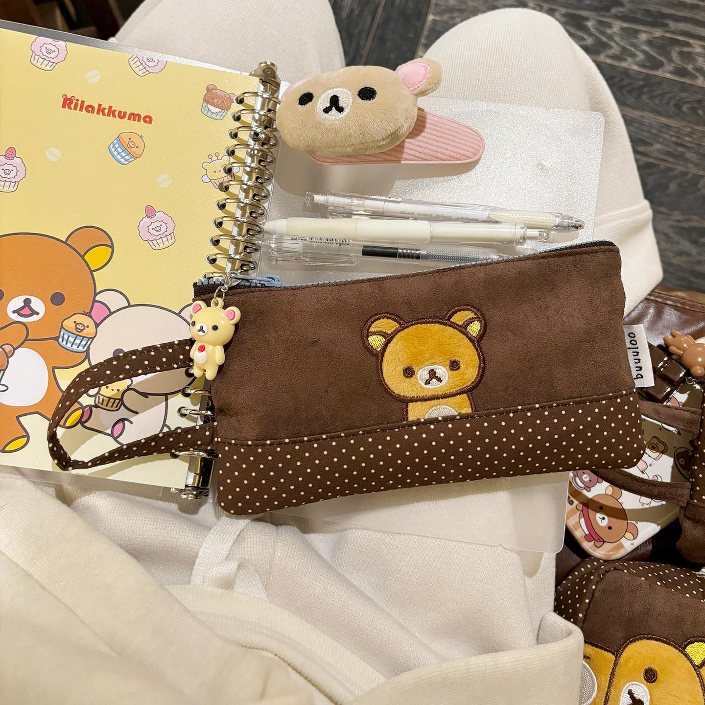 Buuuloo Original Embroidered Rilakkuma Pencil Case Large Capacity Polka Dot Ins Style Kawaii For Teen Girls High School Students