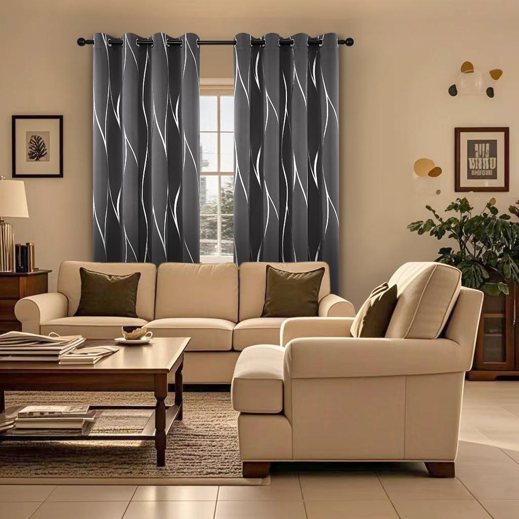 2-Piece Silver Wave Textured Printed Blackout Curtains, Insulating Light-Blocking Drapes, Modern Luxurious Bedroom & Living Room Decor for Home Living Room Decor