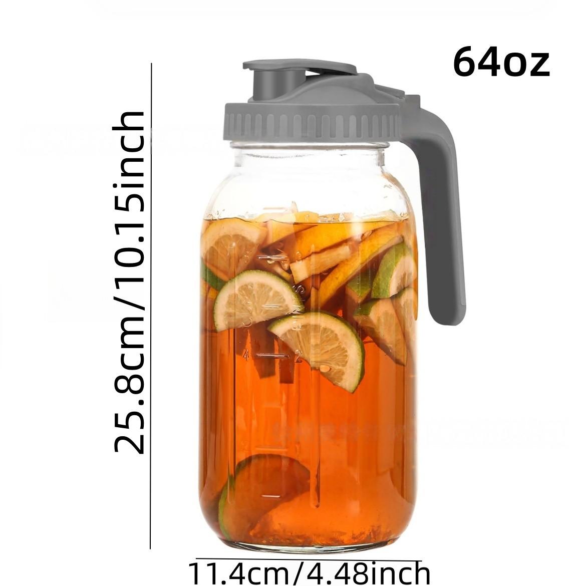 Bestseller 3PCS 64oz Glass Water Pitcher with Flip Top Lid and Handle Leakproof Wide Mouth Mason Jar Style Beverage Container with Scale for Cold Water Ice Water Cold Brew Iced Coffee Tea Juice Milk Homemade Drinks for Home Kitchen Fridge Office Picnic