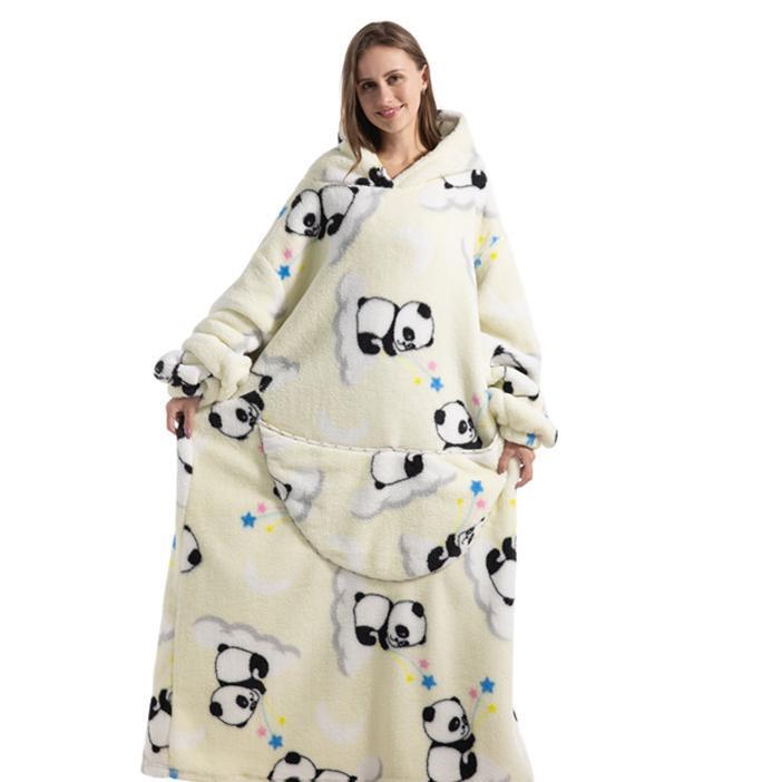 Unisex Sweatshirt Thermal Pullover Lazy Wearable Blanket Hoodie Soft Fleece Lined Fabric Thick Thermal Insulation Extra Long Hem for Full Body Coverage Adjustable Drawstring Hood Cozy Cuffed Sleeves Loose Fit Winter Fall Warm Wear Daily Lounging