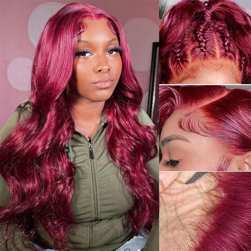 Bling Hair Burgundy 99j Red 13x6 13x4 Body Wave Transparent Hd Lace Front Wigs Human Hair 99j Burgundy Red Wig for Women with Baby Hair 180 Density TikTokShopHolidayHaul