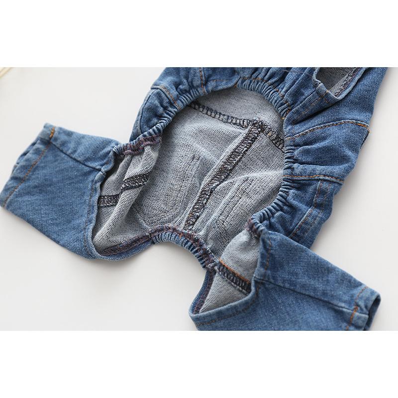 Vintage Denim Dog Jumpsuits - Washed, Stretchy, Skin-Friendly Overalls with Adjustable Straps, Free Movement Design, 1-Piece Suspender Pants for Small-Medium Dogs’ Daily Walking