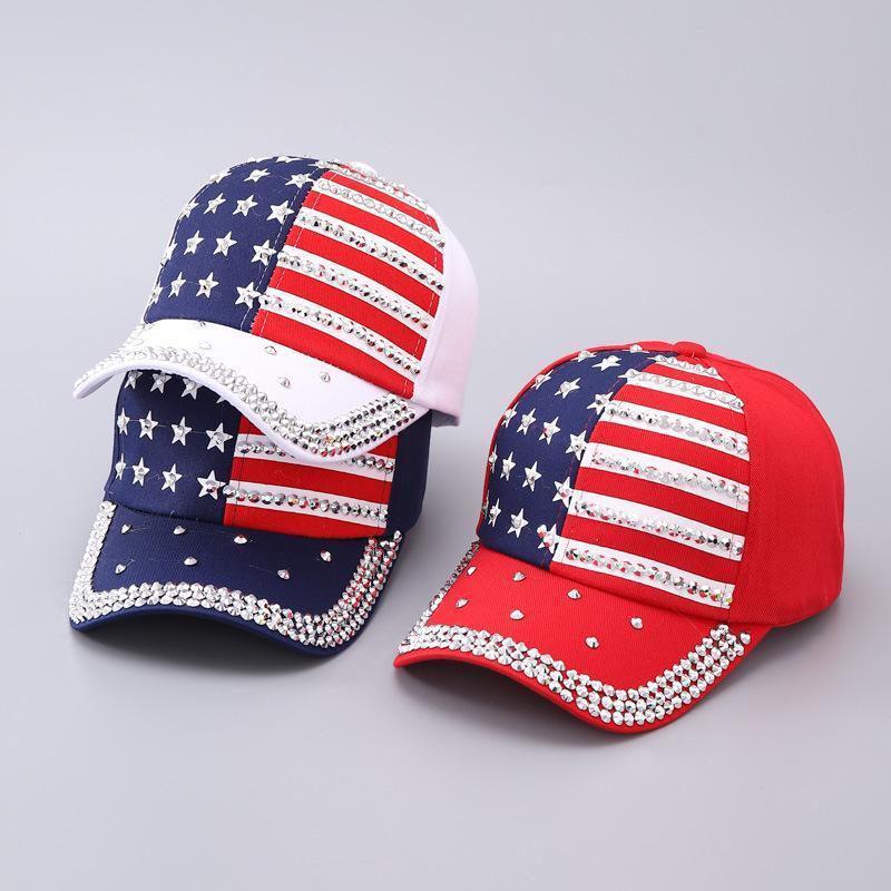 American Flag Rhinestone Curved Brim Baseball Cap - Street Style Cap for Clothes Accessories Fashion Enthusiasts, Casual Hat, Christmas, Funky, Anniversary, Engagement, Glitter, Glamorous