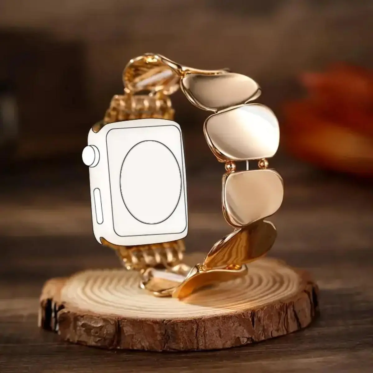 High End Metal Elastic Wrist Band, Fashion Couple Stylish Strap Compatible With Apple Watch Series 1 To 10, Fits 38/40/41/42/44/45/46/49mm, Elegant Accessory For Daily Casual Dating And Matching Outfit Wear (No watch) Wearable Chic Wristband Gold tiktoksh