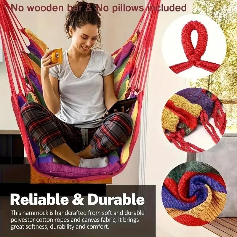 1pc Hanging Bed Swing Seat, Foldable Hammock Chair, Colorful Striped Comfortable Swing Chair, Best Camping Gear Outdoor
