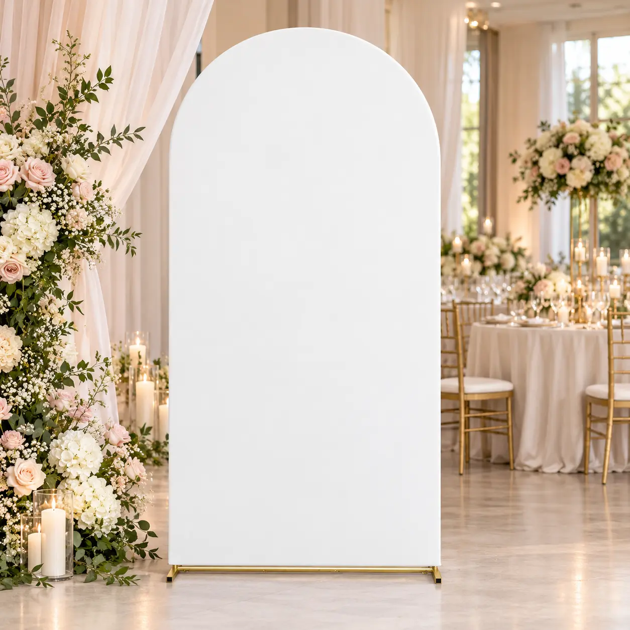 1pc Spandex Arch Decor Backdrop Cloth,Wedding Arch Drape Cover,Party Banner,Fits Arch Frame,Double Sided Elastic Canopy Backdrop For Wedding,Birthday Party,Garden Outdoor Ceremony,Anniversary,Photo Booth Background,Bridal Shower Decor,Beige Ivory Black