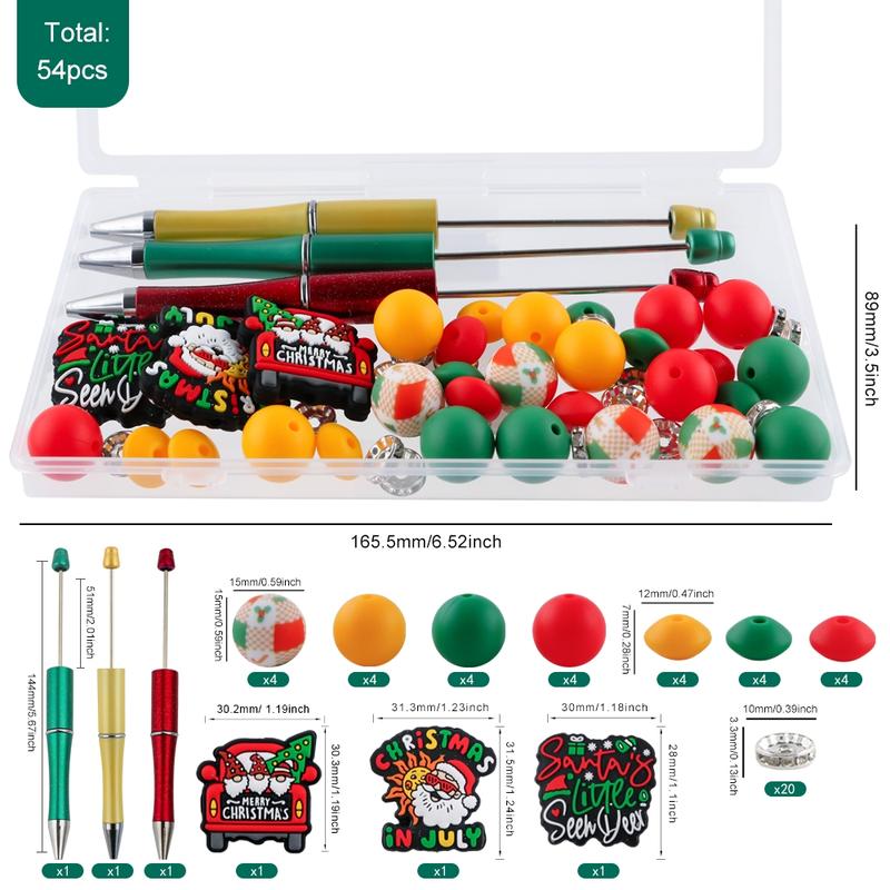 Animal Silicone Focal Beads Set, 54pieces/Box Printed Round and Lentil Beads, DIY Jewelry and Pen-Making Kit