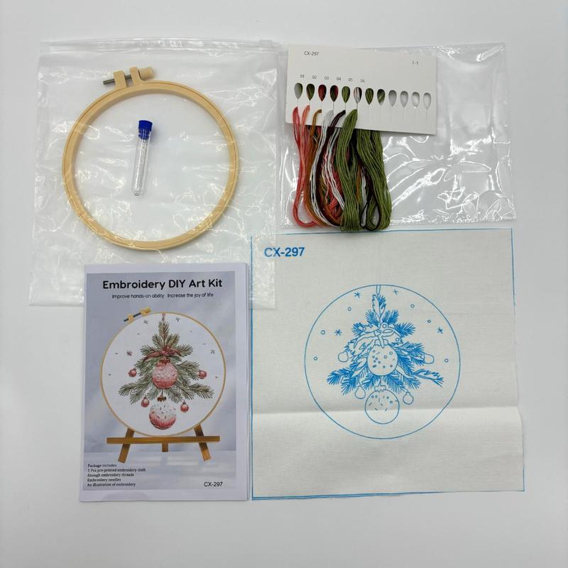 Christmas Holiday Craft Embroidery Kit for Adults - Stainless Steel Needle DIY Cross Stitch Set on Fabric, English Guide Included, Handmade Needlework Decor (Sports & Outdoor Fan Shop Gaming Craft)