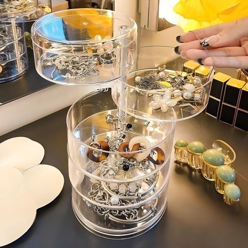 Desktop Rotating Cosmetic Organizer Box, Large Capacity Storage, Modern Minimalist Design, Holds Jewelry, Hair Accessories, Cosmetics