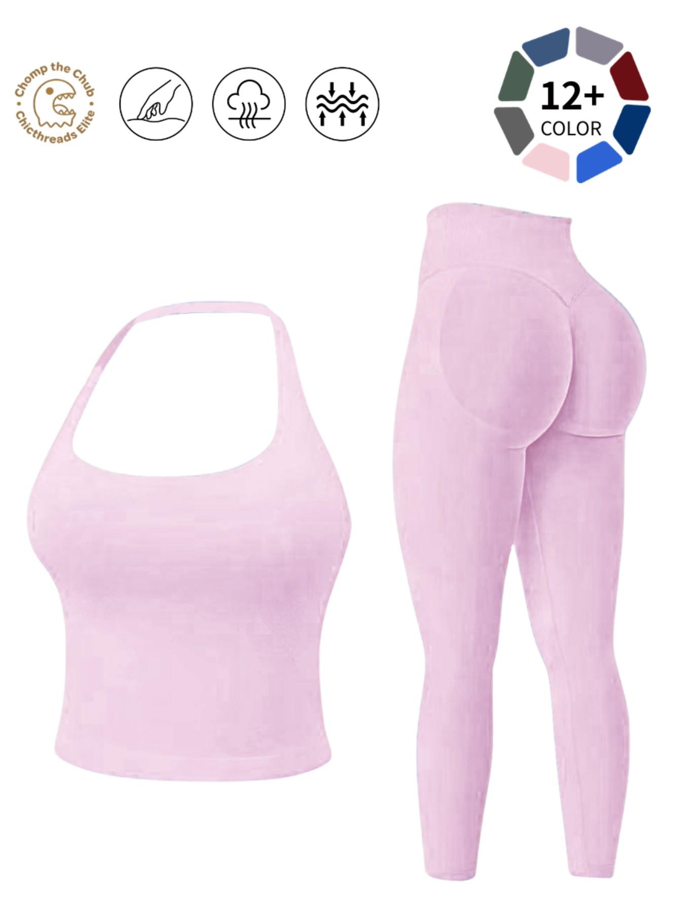 Halter Neck Backless Yoga Set - 12+ Colors, Seamless 2-Piece Workout Outfit with Butt Lifting Leggings, Buttery Soft & Squat-Proof for Gym, Yoga & Everyday Wear, Backless Gym Clothes, Workout Sets, Seamless Sport Clothing