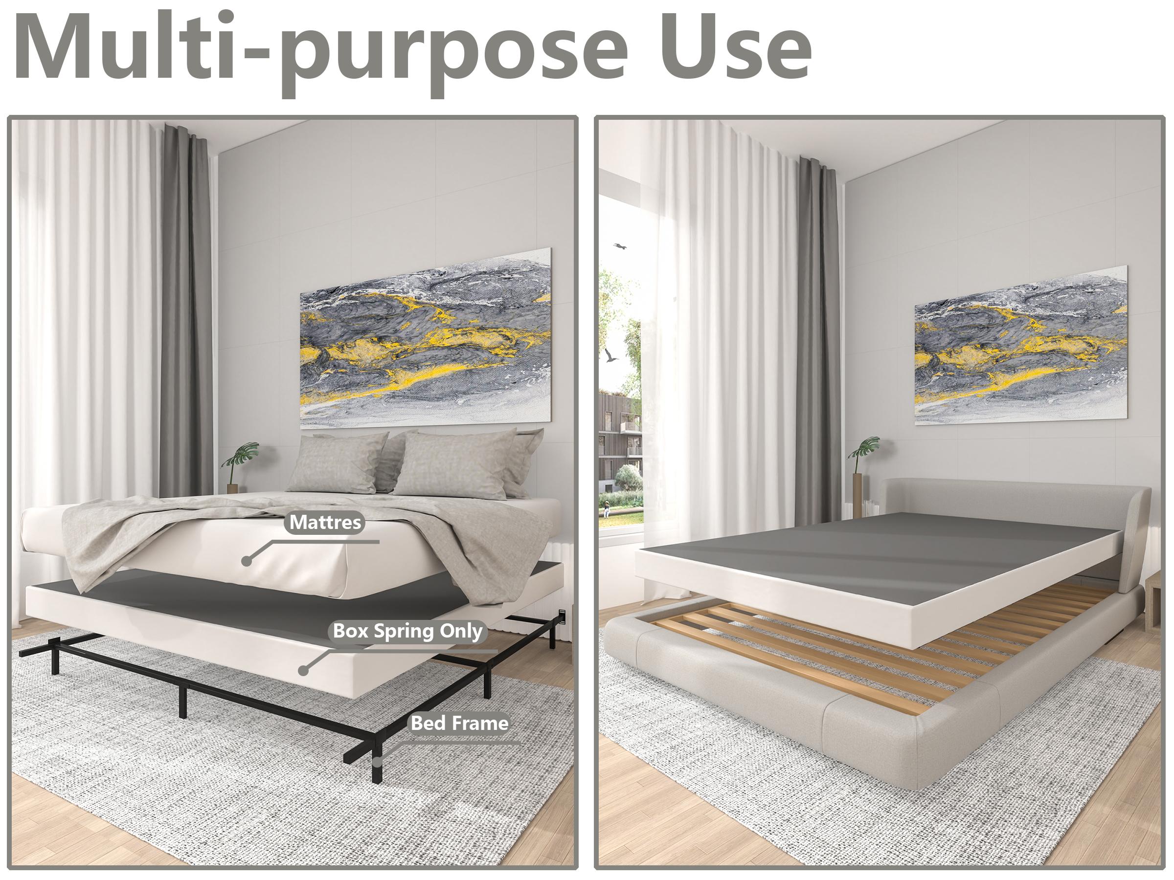 Edenza-Box Spring King 5 7 9 Inch High Metal Twin Full Queen Size with Heavy Duty Mattress Foundation, Fabric Cover, Easy Assemb l y, Quiet Noise-Free, Bedroom Furniture Luxury Bed Frame