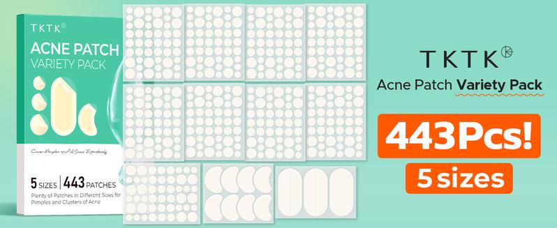 443 Count Pimple Patches for Face, Hydrocolloid Acne Patch Bulk, Acne Stickers for Covering Cheeks, Forehead, Chin Blemishes Zit Breakouts for All Skin Types (Dots, Strip, Contoured 5 Sizes) acne clearing products pimplepatches