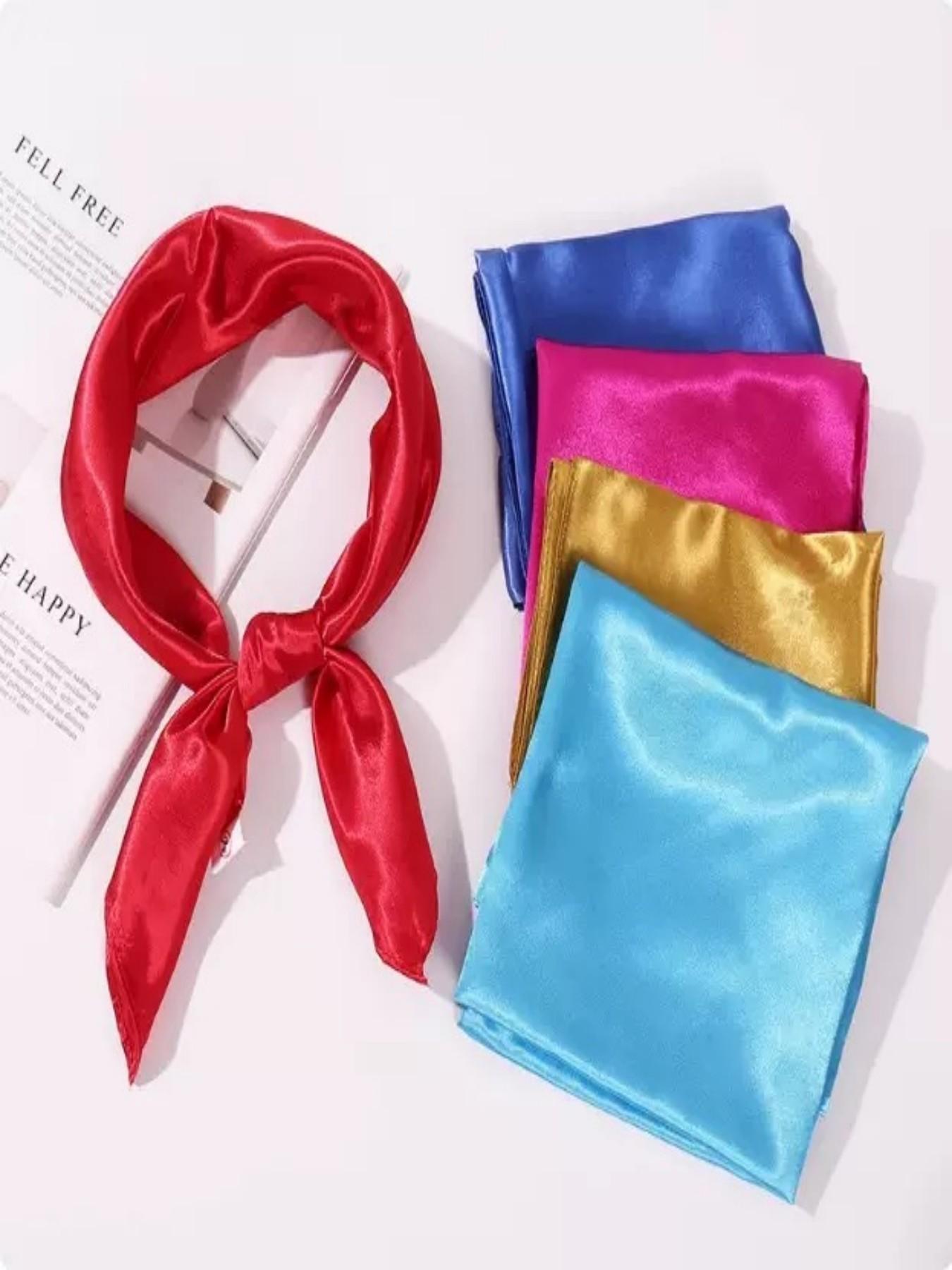 1pc Solid Color Silk Scarf for Women, Versatile Hairband, Necktie, Dance Performance, Spring Summer Fashion Accessory, Random Color