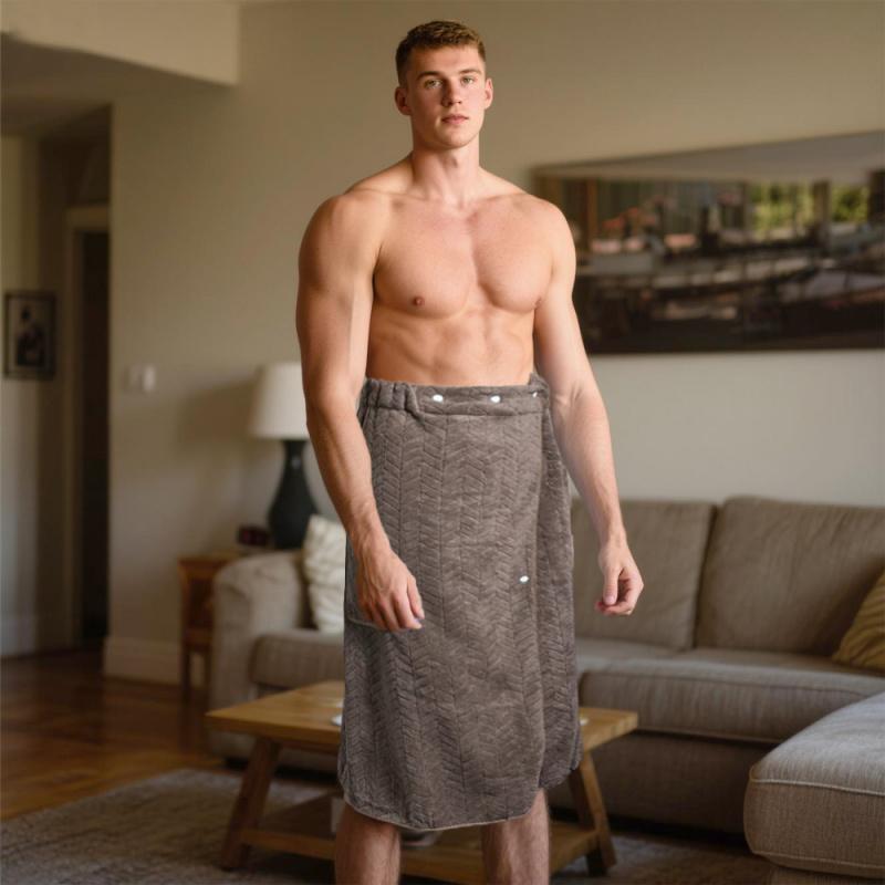 1pc Large size Men's Bath Skirt - Quick-Dry Spa Wrap, Soft Coral Fleece Showerrobe, Super Absorbent Towel, bathroom towel, Highly Absorbent Ideal Gift for Men, Gym Apparel, Beachwear, Christmas Halloween
