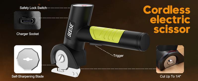 SEESE Cordless Rechargeable Electric Scissors – Portable Cutter for Fabric, Cardboard, Carpet & Leather Sewing Supplies Crafts Sewing Tools