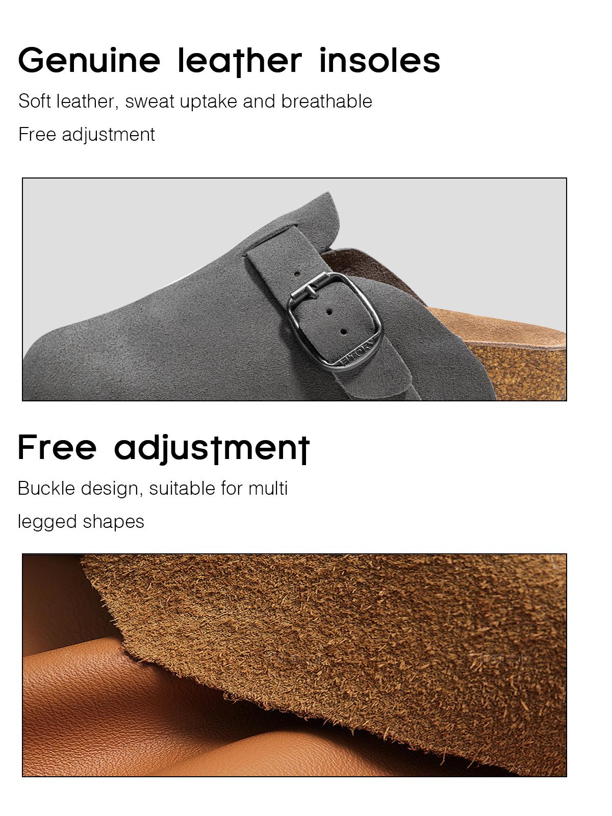 FITORY Breathe I | Women’s Suede Clogs, Womens Round Headed Cork Clogs, Suede Leather, Adjustable Straps Size 6-11