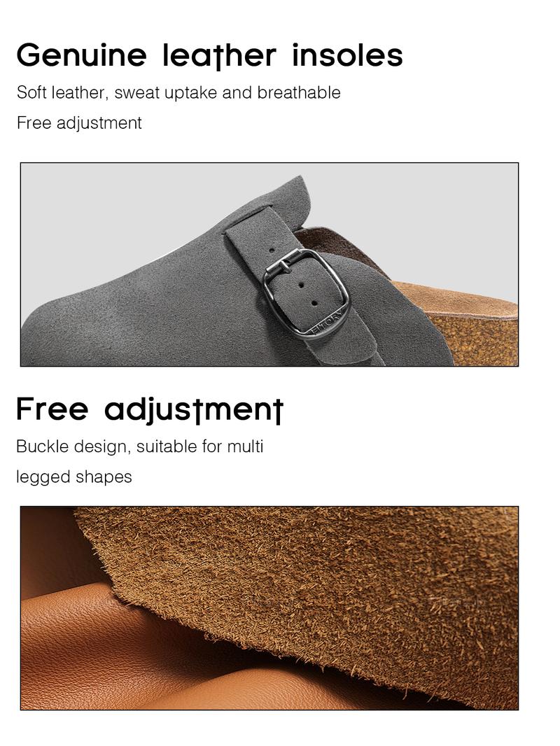 FITORY Breathe I | Women’s Suede Clogs, Womens Round Headed Cork Clogs, Suede Leather, Adjustable Straps Size 6-11