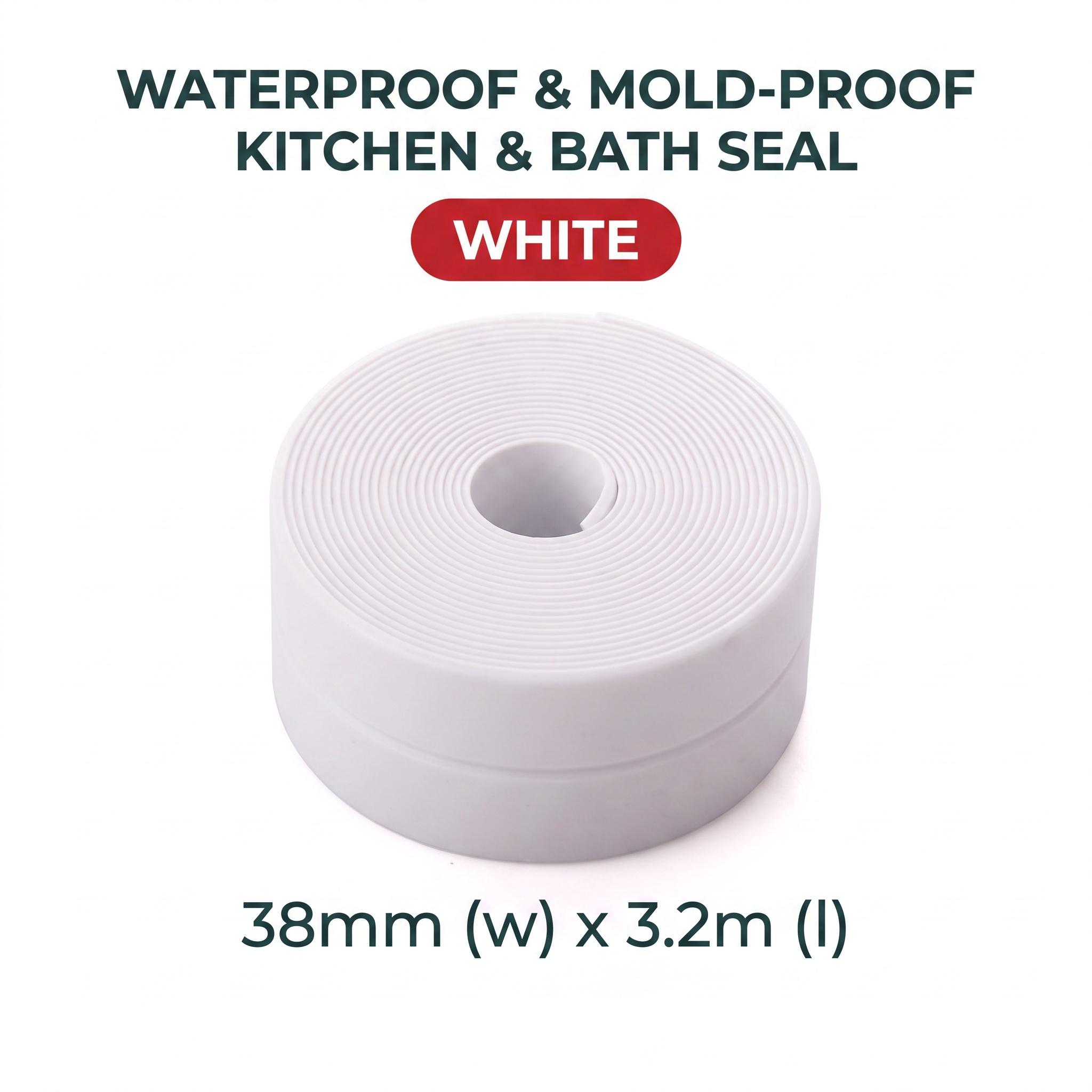 White Waterproof Caulk Tape 3.2m Self-Adhesive Sealing Tape for Bathroom Kitchen Sink Toilet Tub Edges Easy Application & Durability-YY2