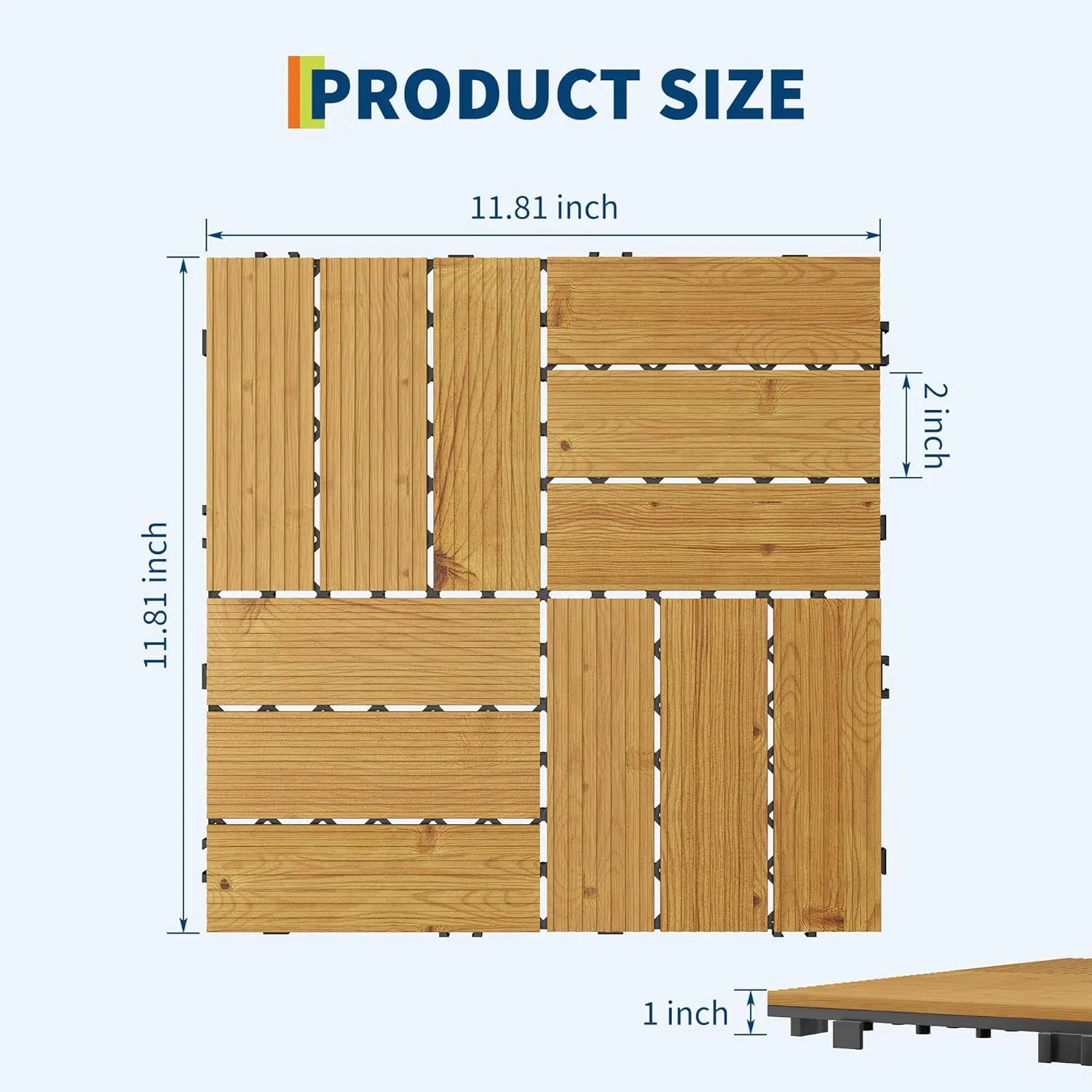 GARVEE Elegant Interlocking Acacia Wood Deck Tiles Outdoor Furniture Set - 33-Pack, 12x12 in, 32 Sq Ft, Sustainable, Tool-Free Install, Natural Grain, Durable Non-Slip, Water Resistant, Reversible, Crack-Resistant, for Patio, Pool Decks, Basements, Floori