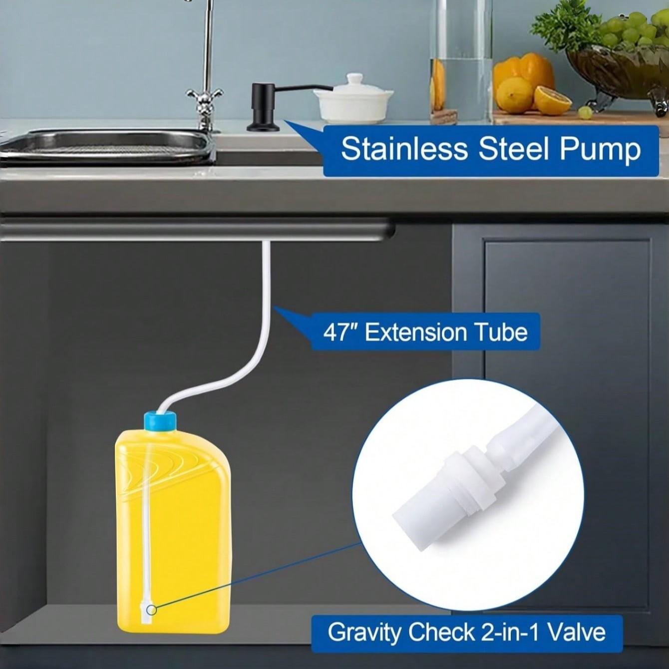 Kitchen Sink Liquid Soap Dispenser Pump Set, Extended Silicone Tube Press Head Kit, Stainless Steel Press Head, Soft Hose Bottle Accessories