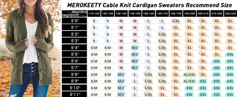 MEROKEETY Women's 2025 Fall Long Sleeve Cable Knit Sweater Open Front Cardigan Button Loose Outerwear