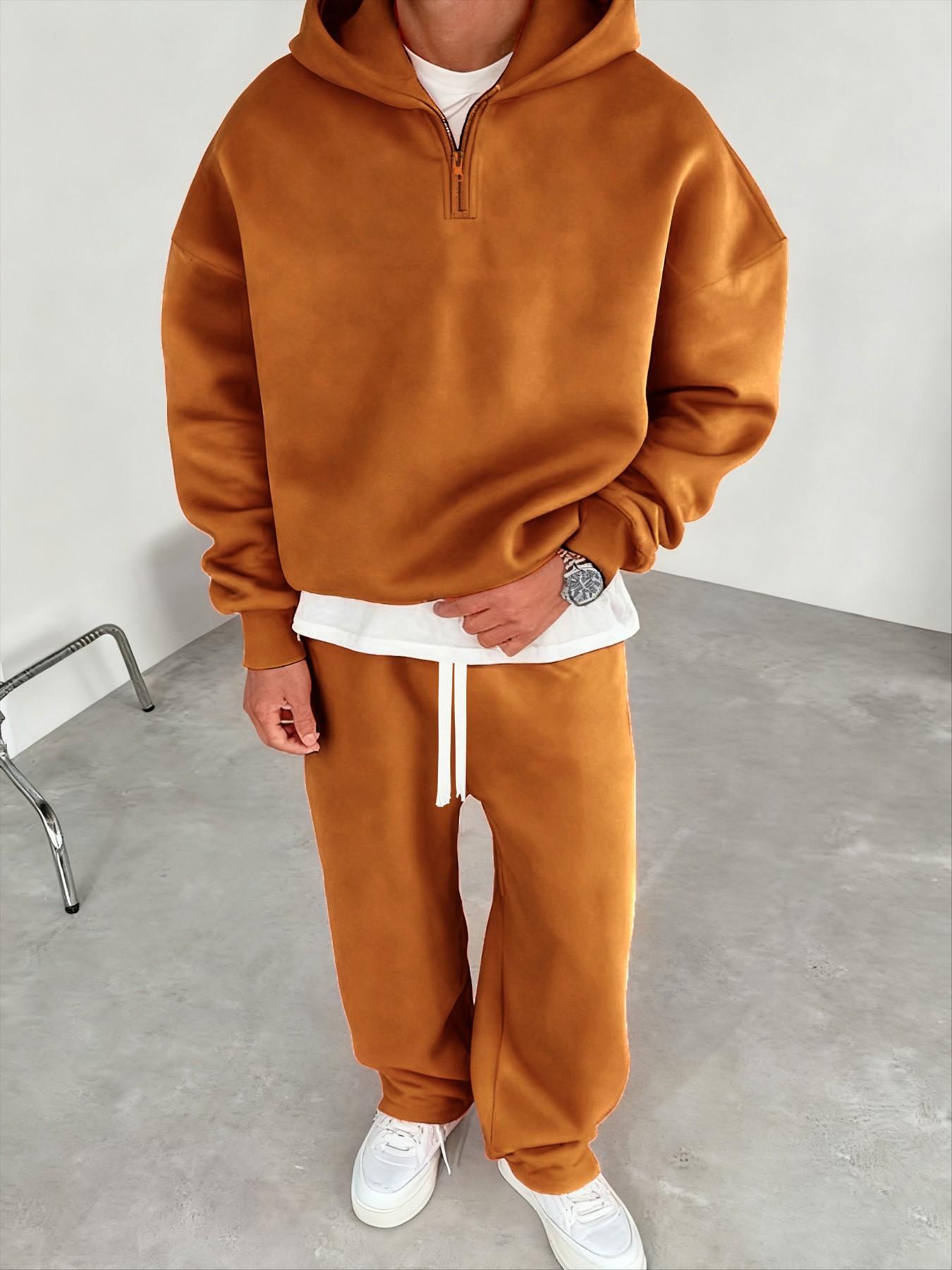 Men's Light Blue Half-Zip Hoodie & Sweatpants Set, Heavyweight Oversized Loungewear, Casual Jogger for Spring & Fall, 9 Colors