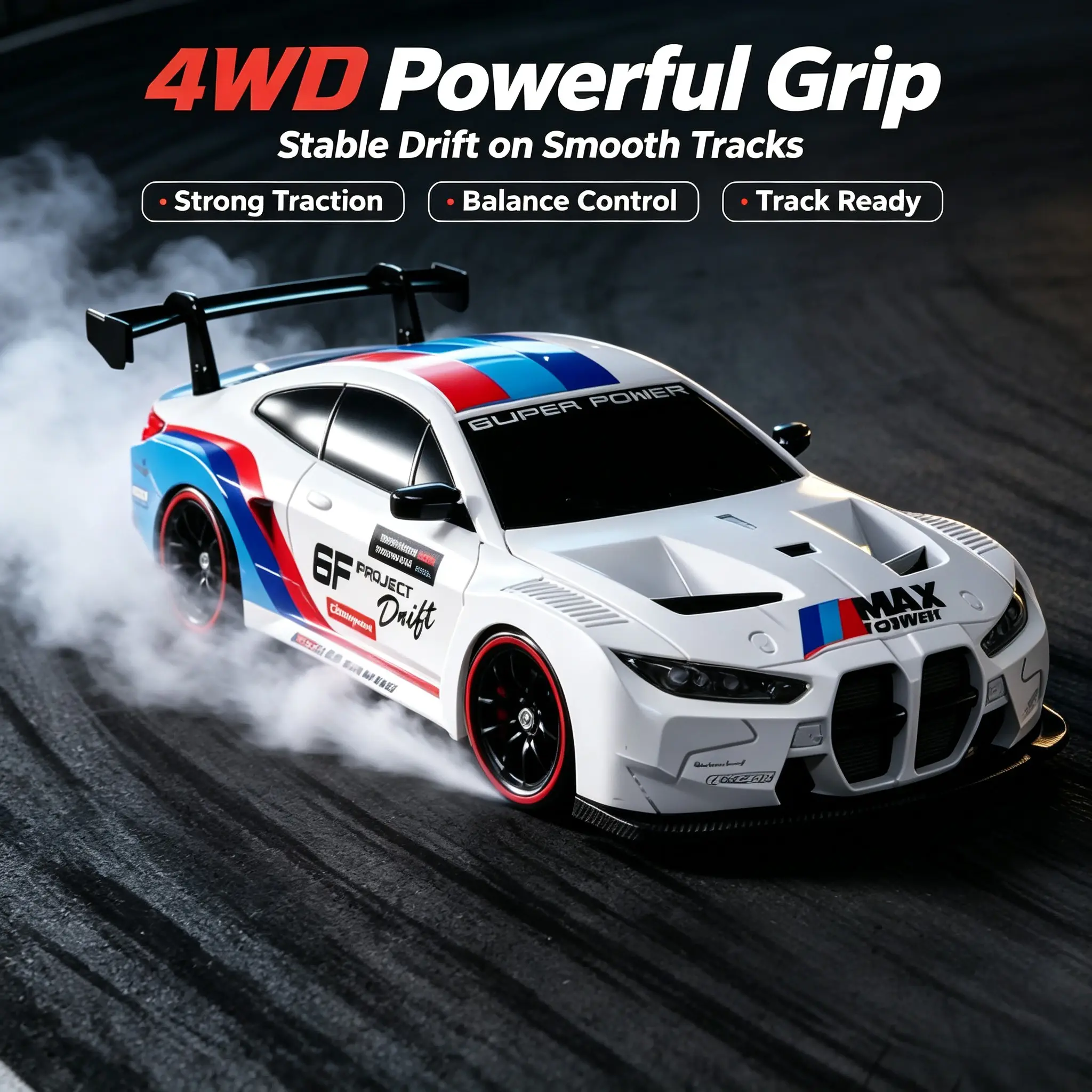 1:24 Scale High-Speed RC Drift Car with Lights, Realistic Design, 2.4g Remote, Includes Drift Tires, Birthday Gift, Random Colors, Battery Included, Fast RC Car