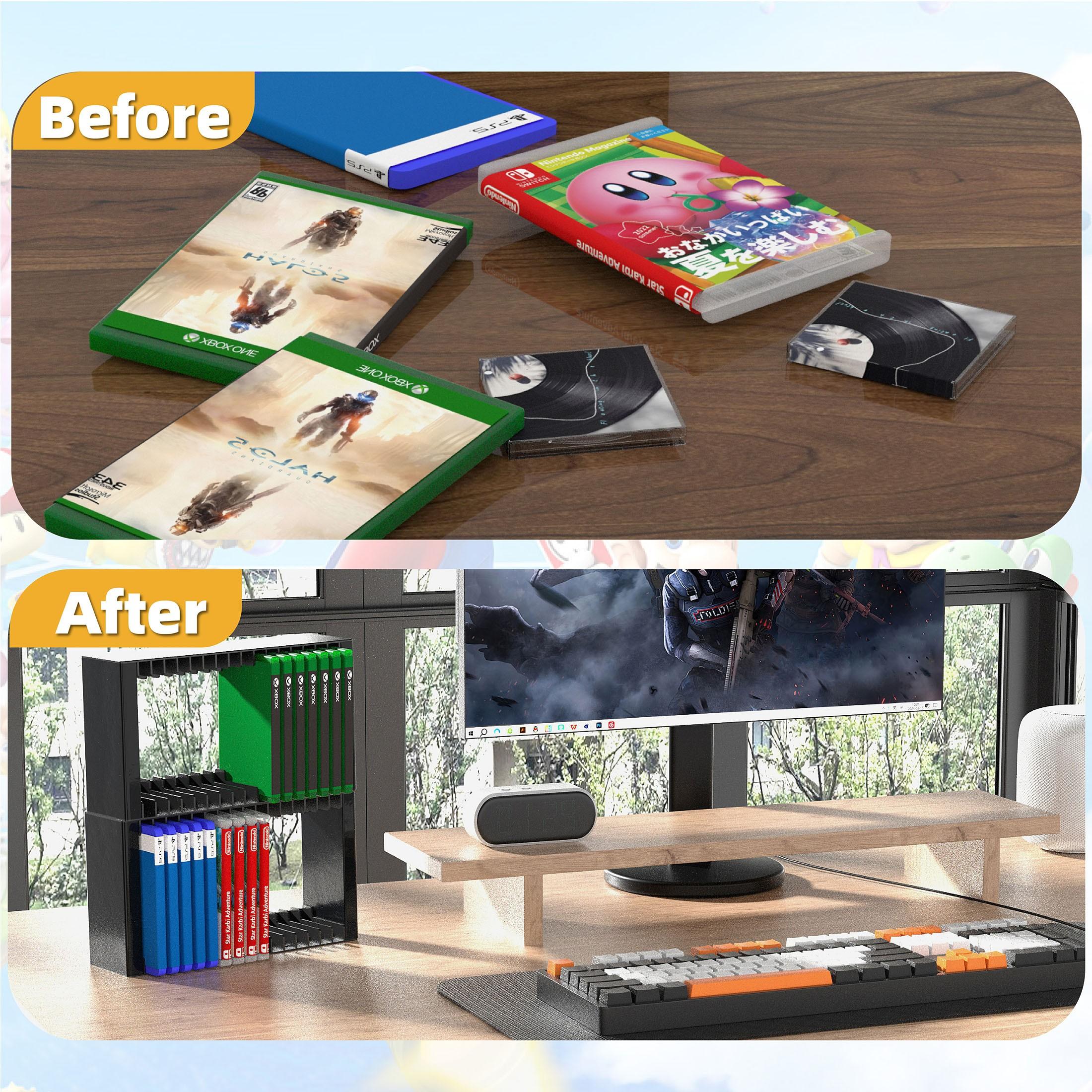 16 Slot Video Game Disc Storage Tower, Vertical Game Case Organizer Rack, ABS Stackable Stand, Space Saving Game Shelf, Display Holder, Compatible with PS5 PS4 Xbox Series X/S Xbox One and Switch, for Gaming Room Setup Display and Desk Organiz