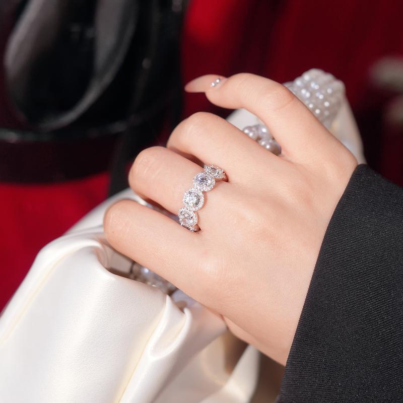 【#416 Popular Eternity Band】5ct Round Halo Eternity Band vvs Synthetic Moissanite Rings in 925 Sterling Silver