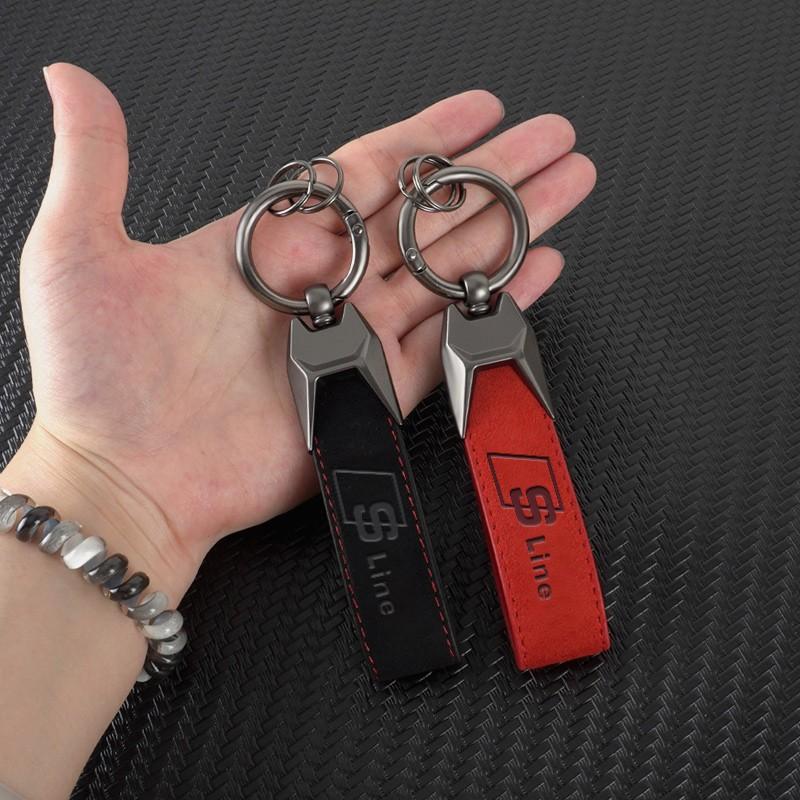 Suede Leather Motorcycle Emblem Keychain, Auto Logo Keyring for Audi Sline A1-A8l & Tt Models, Perfect Gift for Friends