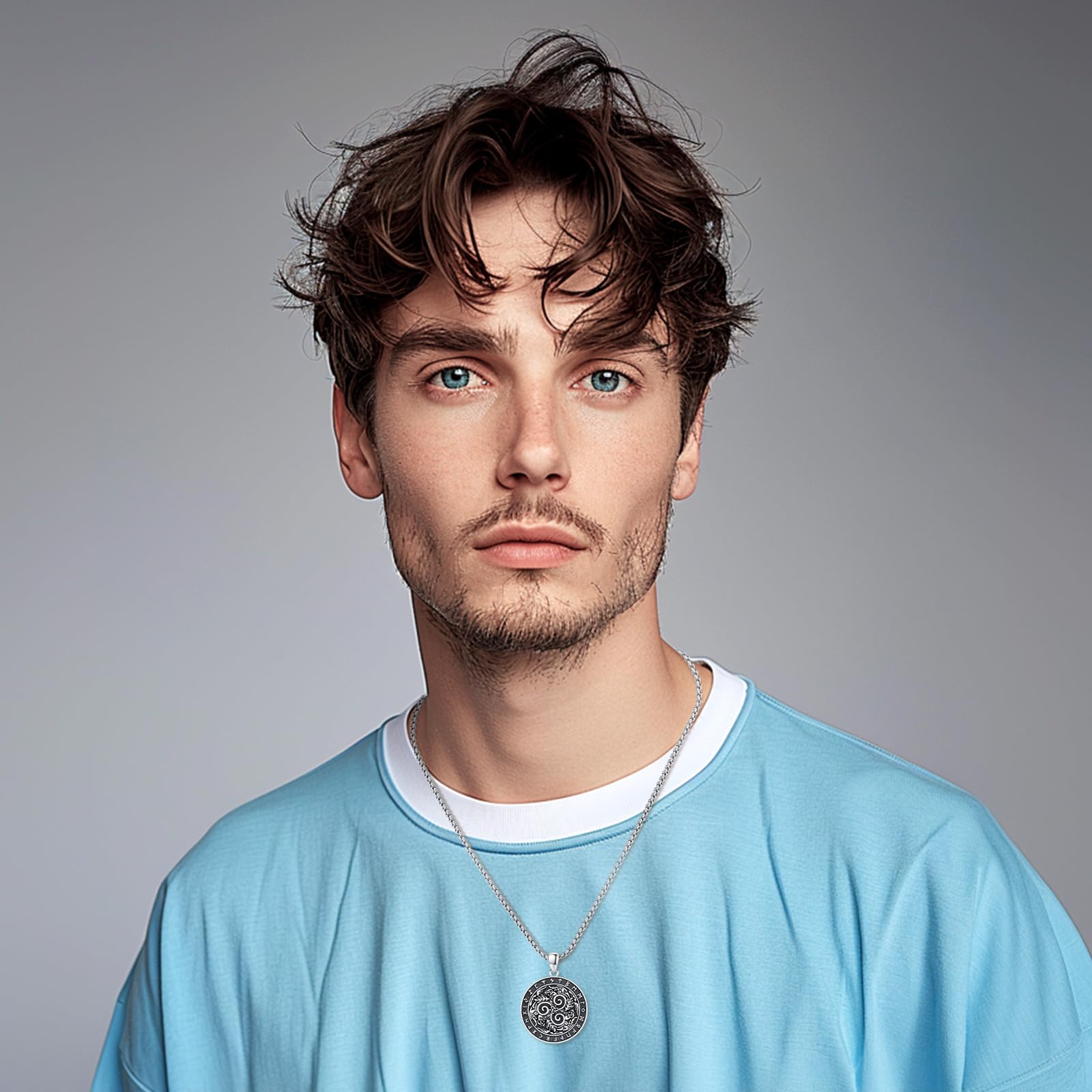 Thanches 925 Sterling Silver Triskelion Necklace Norse Protective Triple Amulet with Runic Circle Religious Symbolizing Strength Perfect Jewelry Gift for Men Women