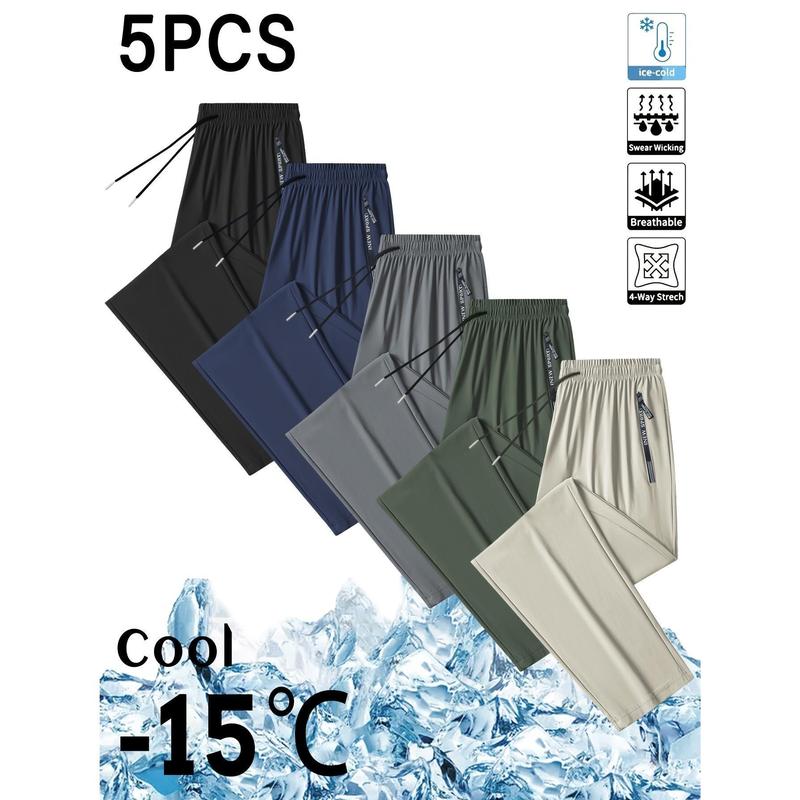 Men's 5-Pack Fitted Full-Length Performance Tech Joggers - Polyester Blend (17.9% Spandex), Breathable Plus Size Gym Pants, Machine Washable Outdoor Active Men's Sports Trousers for 2-Season Training