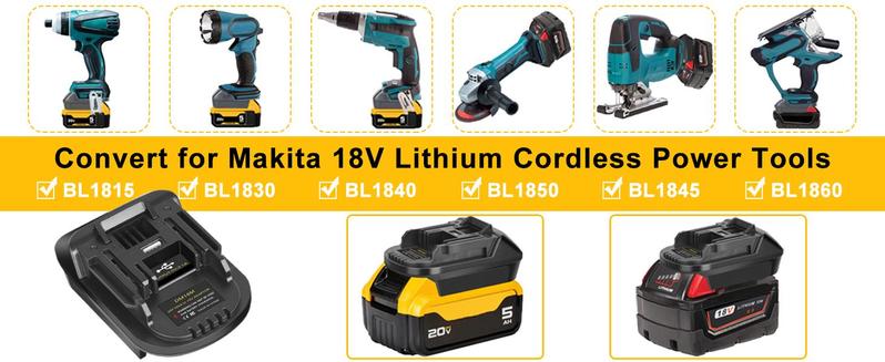 KUNLUN DM18M Converter Battery Adapter with USB Charging Socket for Dewalt 20V Battery & Milwaukee M18 18V Lithium Battery Converter to Makita 18V BL1830 BL1840 BL1850 Cordless Tools Use(Bare Adapter Only) KUNLUN DM18M Converter Battery Adapter with USB Charging Socket for Dewalt 20V Battery & Milwaukee M18 18V Lithium Battery Converter to Makita 18V BL1830 BL1840 BL1850 Cordless Tools Use(Bare Adapter Only)