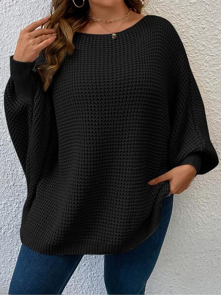 Lune Plus Size Batwing Sleeve Pullover Sweater, Comfortable Warm Knitwear for Women, Fashionable Winter Trendy Sweater