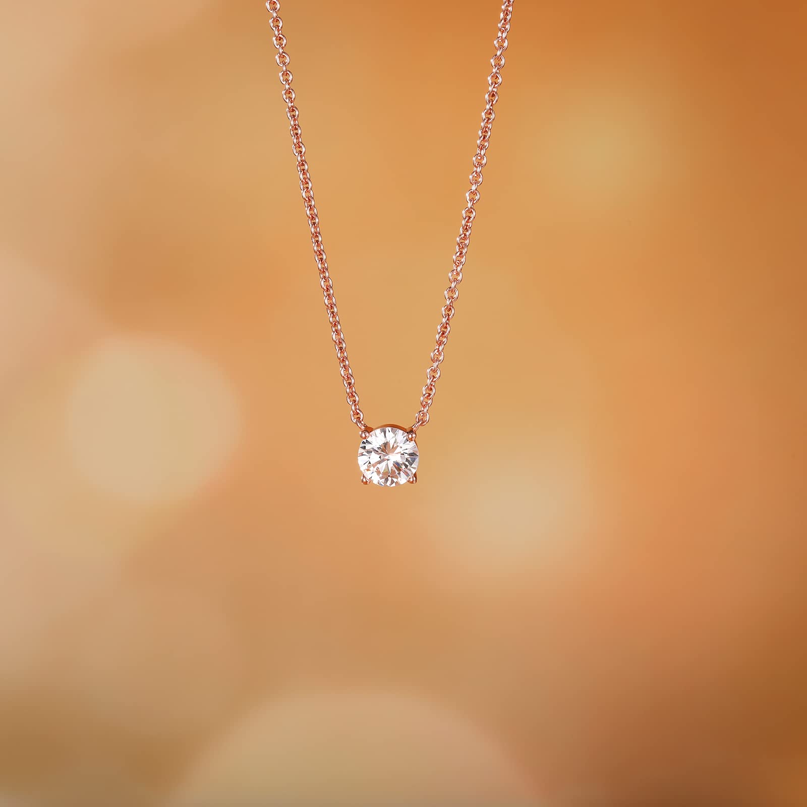 EAMTI 1.5CT 925 Sterling Silver Gold Plated Necklaces for Women Round Cut Solitaire CZ Pendant Necklace