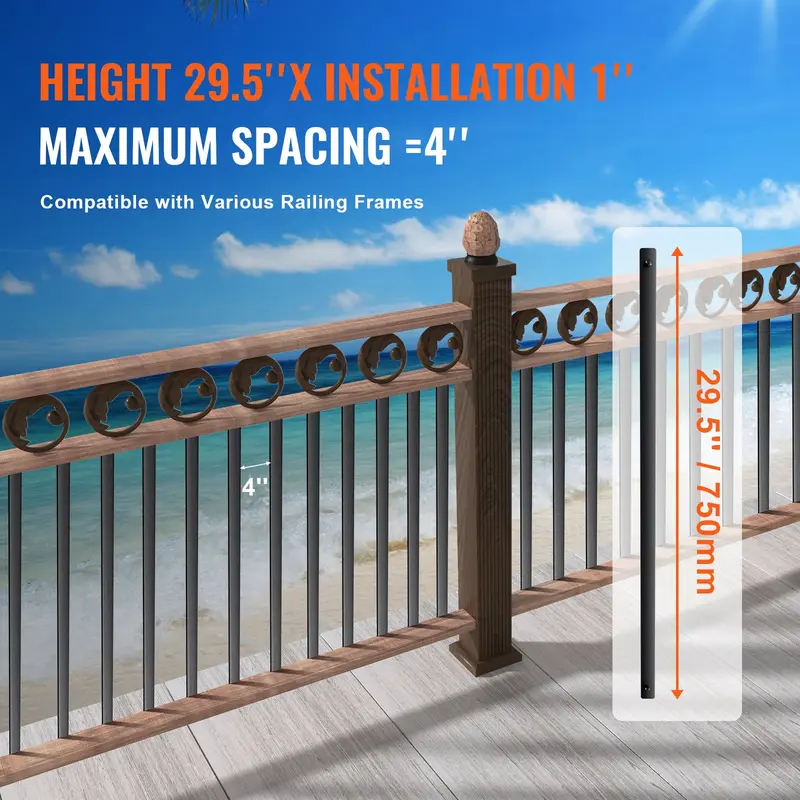 VEVOR 51-Piece Aluminum Alloy Classic Hollow Flat Spindles, 29.5"x1" 29.5" Length Satin Black Powder Coated Staircase Balusters, Deck Railing Components with Screws for Porch