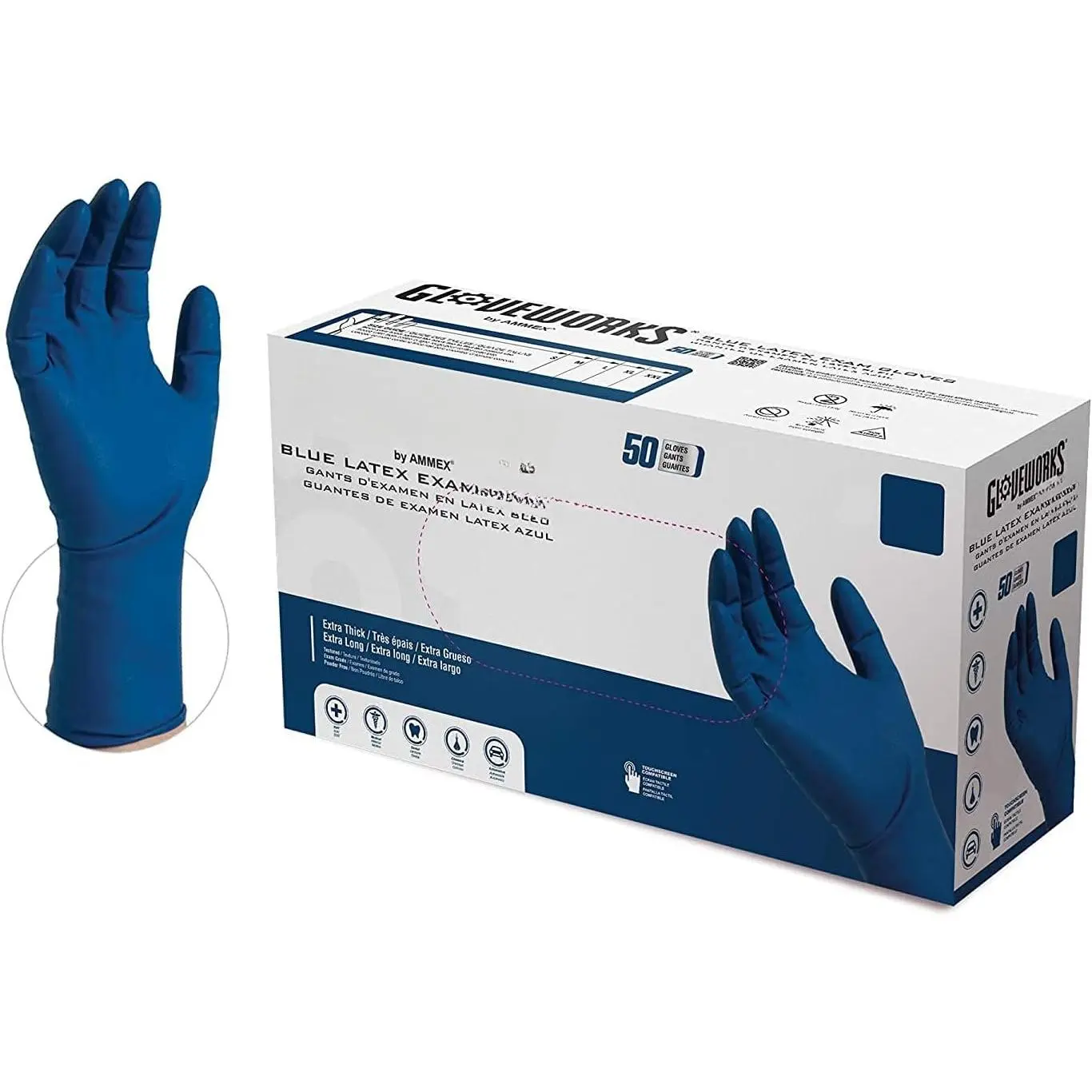 AMMEX Blue Disposable Latex  Gloves, 13 Mil, , Textured, Non-Sterile,  Cuff