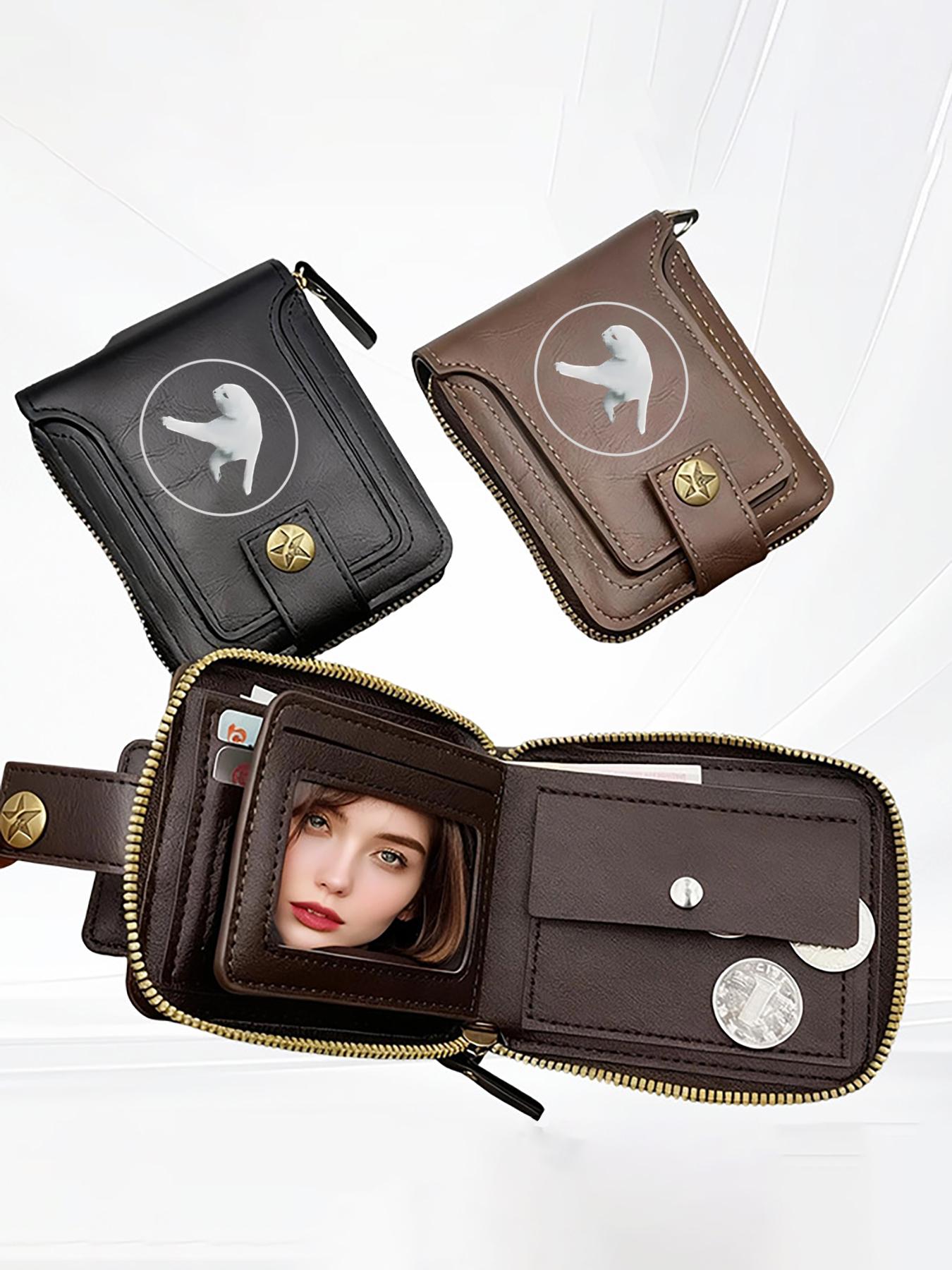 White Cat Print Leather Wallet for Daily Use and Casual Outings  Stylish Animal Pattern Design Suitable for Cat Lovers and Pet Enthusiasts  Perfect Christmas  Birthday  and Holiday Gift for Men and Women Who Appreciate Unique Accessories