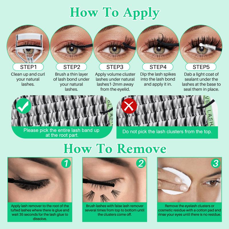 1344PCS/650PCS/540PCS Lash Kit, Eyelash Extensions, D Curl 11 Styles Mixed Length Bottom/Spikes/3D Effect with Bond&Seal Lash Remover Brush Lash Applicator Headband Wristband set, Beginners&Proficient, DIY at Home Easily, for Makeup Daily