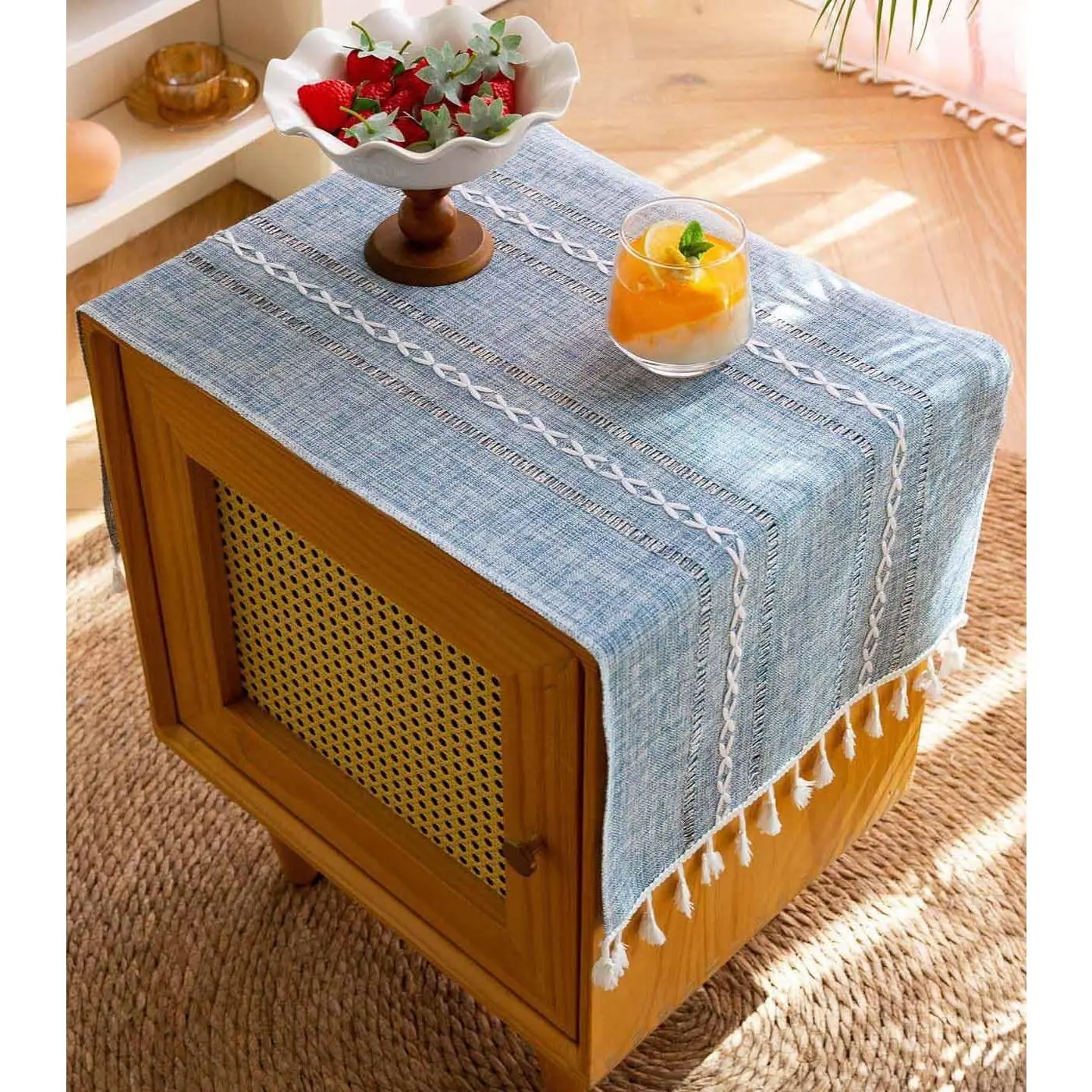 Bedside Tablecloth for Nightstand Cover, 15.7*35.4 Inch Bedside Table Cloth for End Bed Side Dresser Table TV Stand Microwave Washing Machine Refrigerator, Blue