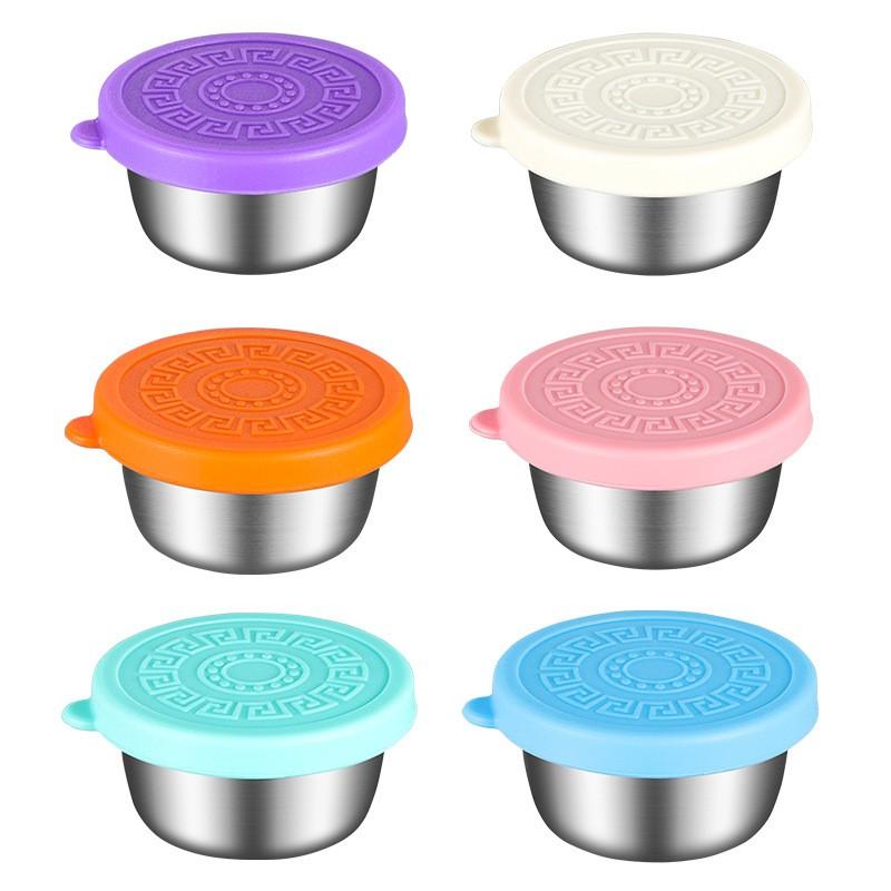 6-Pack Salad Dressing Containers, Leak-Proof Small Sauce Cups, Stainless Steel Seasoning Jars with Lids, Ideal for Travel, Picnics, Lunch Boxes