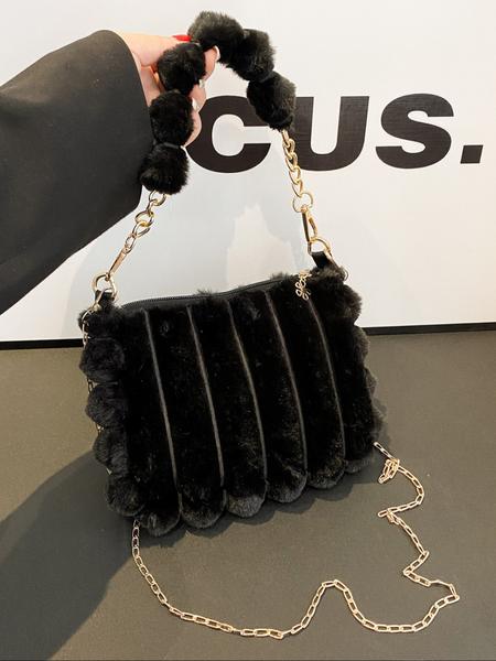 Soft Plush Detail Handbag, Cute Design Crossbody Bag for Girls & Women, Fluffy Handbag, Perfect for Fall Winter Season, Ideal Gift Choice