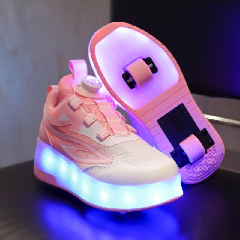 USB Charging LED Light Up Shoes for Kids, Night Glow Roller Skates, Unisex Children Sneakers, Running & Casual Sports Shoes, Footwear Athletic Trainer, Round Toe Trainers, Low Top Trainer, Trendy Trainers, Sports Training Shoes